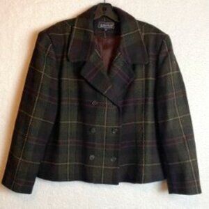 HAROLDS VTG WOOL PLAID BLAZER SIZE 14 DOUBLE-BREASTED FULLY LINED